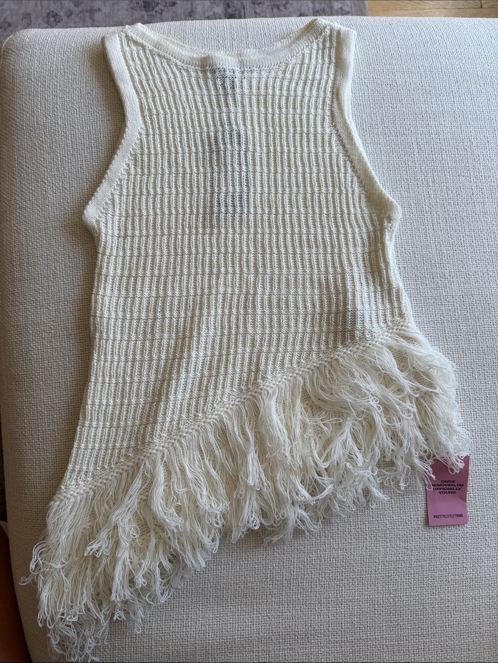 Cream Fringe Knit Tank Sweater - Women